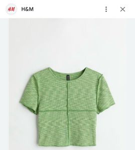 H&amp;M Light Green Seam Design Crop Tee