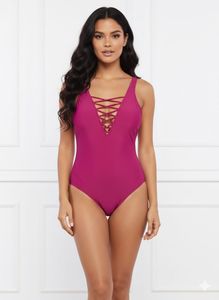 Magenta Crisscross One-Piece Swimsuit (Padded)