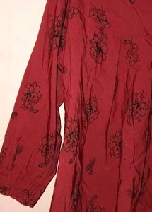Red Floral Short Kurti Model