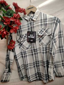 Neutral Plaid Button-Down Shirt