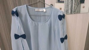Sheer Blue Bow Sleeves Stalk BUY love Brand Top