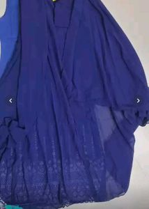 Blue Printed Kurta With Shrug