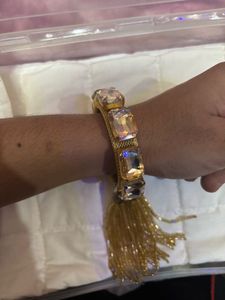 Sparkling Gold Tassel &amp; Iridescent Crystal Bracele
