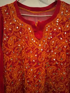 Pure Chikankari Red Kurta