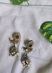 German Silver Black Stone Jhumki