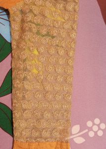 Mustard Net Sleeves Stand Collar Kurti