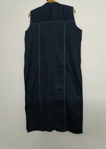 Navy Blue Sleeveless Kurti with Ethnic Embroidery