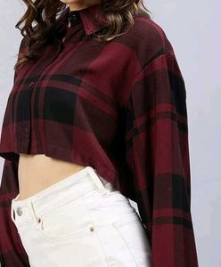 STYLISH CROP SHIRT DARK RED AND BLACK😎