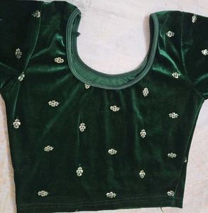 Green Velvet Embellished Blouse