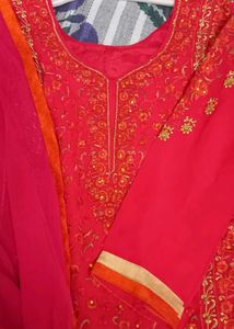 Rose Colour Embroidered Kurta Set