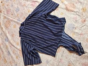 Navy Blue-white Strip Tie-up T-shirt