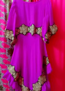 Purple Frill Kurti N Dupatta Mist Beautiful Jajat