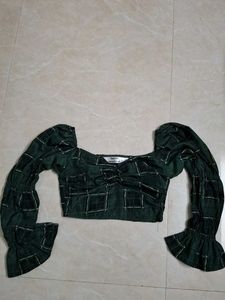 Green Plaid Crop Top