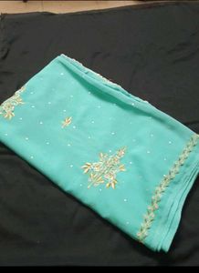 Elegant Teal Embroidered Saree