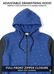 Blue Patterned Zip-Up Hoodie