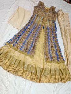 Elegant Blue & Gold Embroidered Anarkali Suit