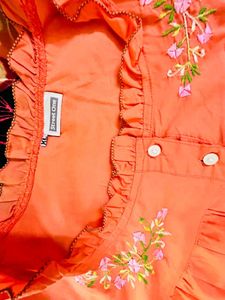 Orange Night Dress Embroidered
