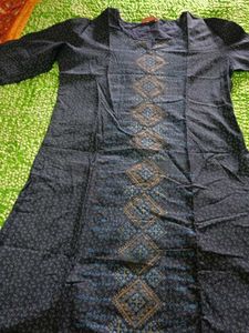 Embroidered Blue Cotton Kurta