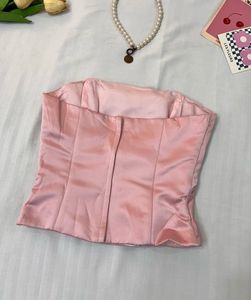 Pink Satin Strapless Corset Top