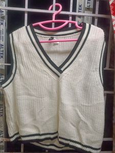Off White Shoulder Less Sweater For Women