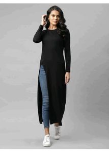 Black Longline Slit Top