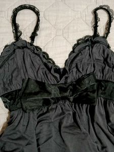 Gray Lace Trim Cami Top with Bow