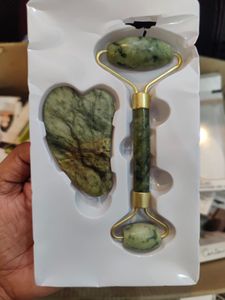 Green jade roller with gua sha stone Broken &amp; Fixed With Glue