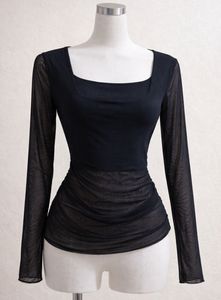 Black Mesh Long Sleeve Top