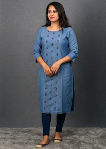 Denim Embroidered Kurta