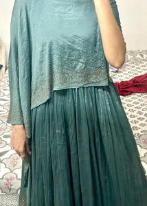 Elegant Ethnic Bottle Green Cape Gown