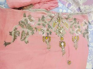 Pink Saree heavy hand work new with Blouse Piece