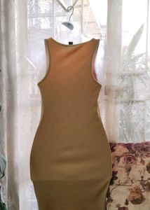 Tan Colour Tied Up Sleevless Bodycon dress