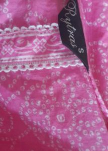 Pink Bandhani Print Cotton Kurti