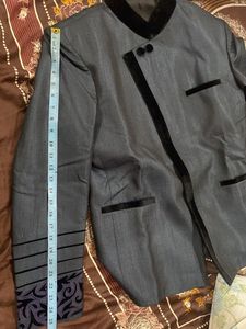 Stellar Metallic Blue-Grey Indowestern Suit Set