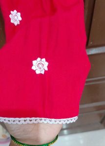 Red Embroidered Kurta With Pants