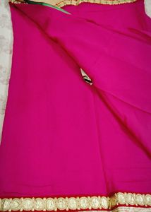 Hot Pink Sari with Gold Border