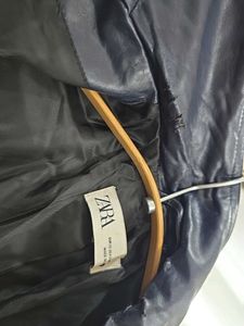 ZARA Navy Blue Faux Leather Jacket