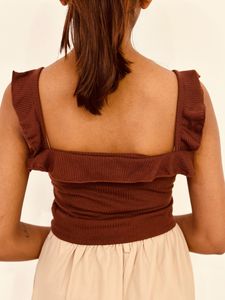 Brown Sleeveless Ribbed Croptop.