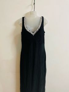 Diamond Work Cocktail Gown With Slit