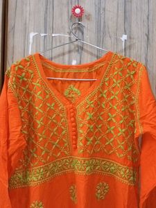 Orange Embroidered Kurti