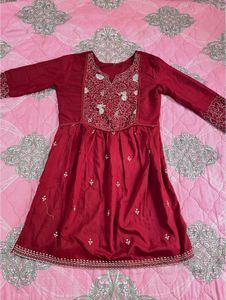 Sangria Maroon Embroidered Longline Top