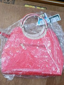 Red Handbag with Metal Handles