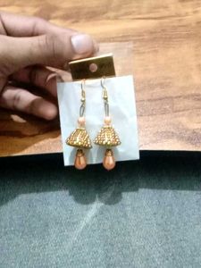 Vintage Gold &amp; Peach Dangle Earrings