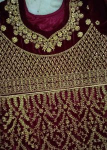 Maroon Velvet Gown Full Embroidery Work