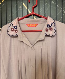 Embroidered Collar Shirt Dress