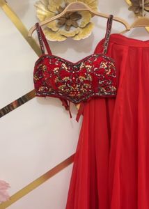 blingy red bollywood party lehenga