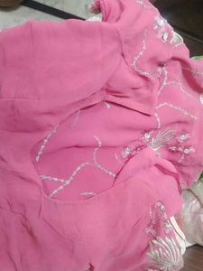 Pink Embroidered beauty saree with stitched blouse