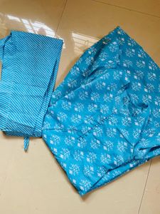 Blue Printed Kurti Set