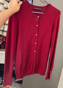ZARA Knit Cardigan With Pearls