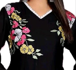 Floral Embroidered Black Kurti Set